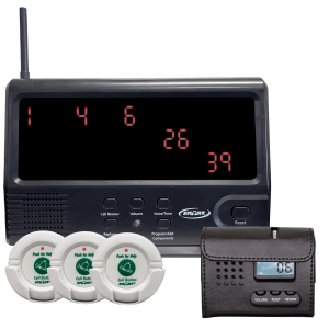 Starter system – comes with 3 pre-programmed buttons and a Caregiver Pager Caregiver Call Systems